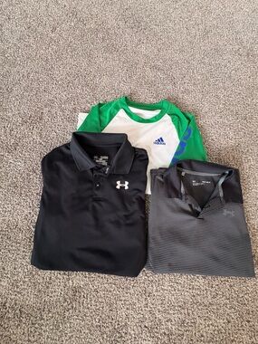 Two Under Armour Black Polos and Long sleeve Adidas